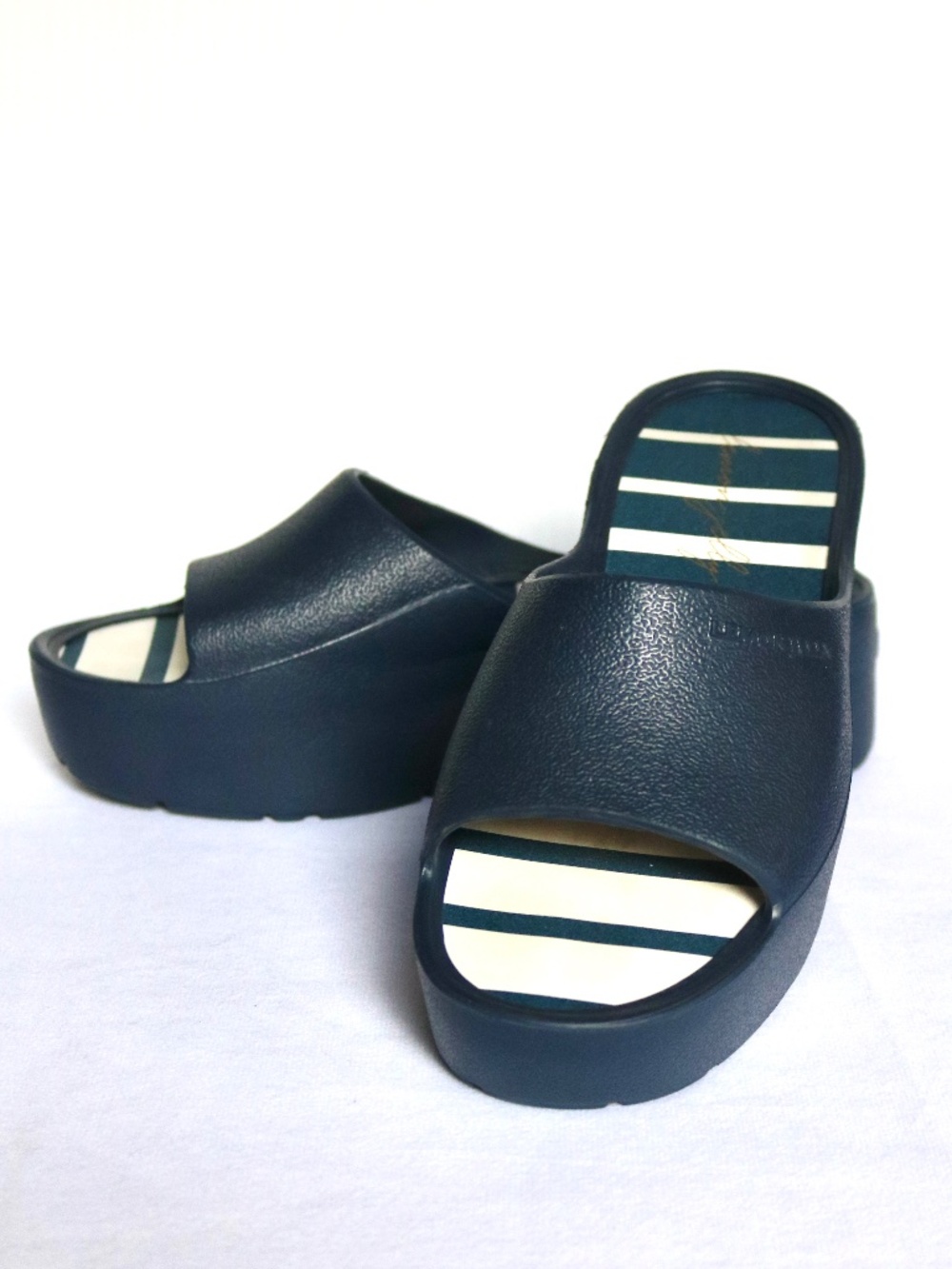 LEMON JELLY Navy Solis Platform Slide Women's 37 Sandal Slip On Summer Vegan